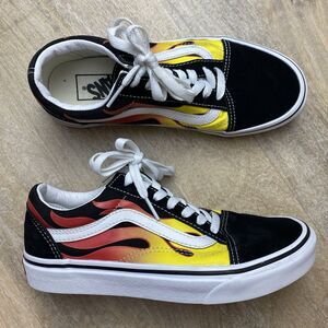 Vans Old Skool Womens 7 Black Suede Flames Skate Shoes Sneakers Womens Size 7